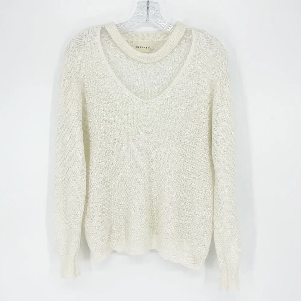 Dreamers V-Neck Knit Cream Sweater Size Small/Medium